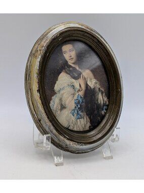 Antique Italy Miniature Madame Rimsky Oval Picture Frame Portrait 3.5x4.5" Lady